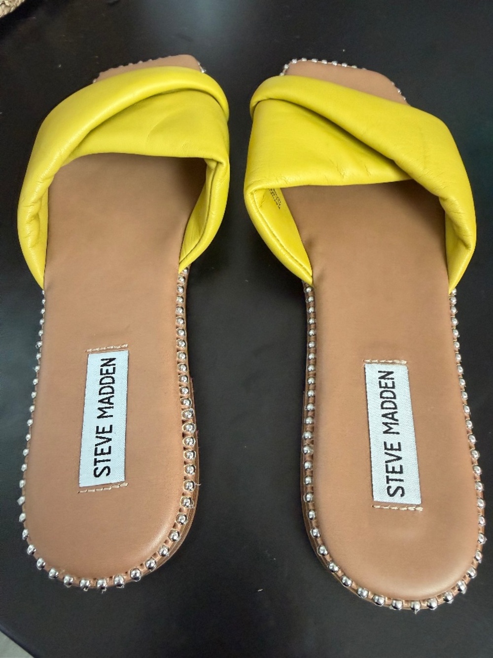 Steve Madden Yellow Slide Sandals with Silver Bead Details New Size 8